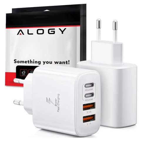 Ładowarka sieciowa 40W 2x USB 2x USB-C Alogy Super Fast Charger Szybkie ładowanie PowerDelivery PD Biała