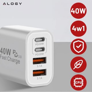 Ładowarka sieciowa 40W 2x USB 2x USB-C Alogy Super Fast Charger Szybkie ładowanie PowerDelivery PD Biała