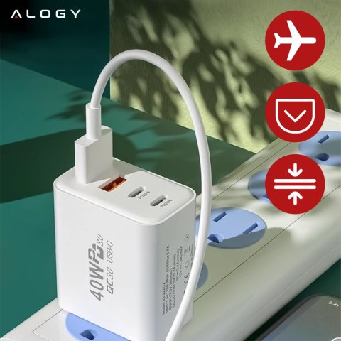 Ładowarka sieciowa 40W 2x USB 2x USB-C Alogy Super Fast Charger Szybkie ładowanie PowerDelivery PD Biała