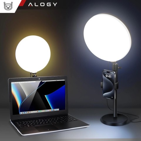 Lampa LED Full Ring 22cm Alogy Desk LED Lamp Bluetooth z możliwością zdalnego sterowania do nagrywania live Makeup zdjęć Czarna