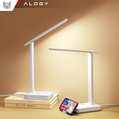 Lampka LED z funkcją ładowania gniazdkiem i stojakiem na telefon Alogy Desk Lamp 2 gniazda sieciowe 2x USB Biała