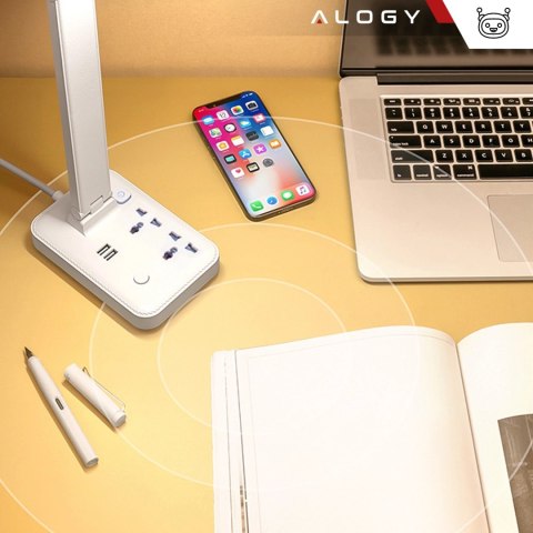 Lampka LED z funkcją ładowania gniazdkiem i stojakiem na telefon Alogy Desk Lamp 2 gniazda sieciowe 2x USB Biała