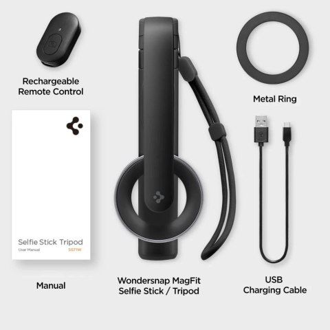 Selfie Stick Kijek Statyw Tripod Spigen S571W MagSafe Bluetooth uchwyt do telefonu zdjęć + Pilot Czarny