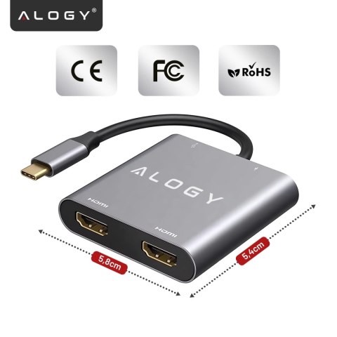 Adapter HUB 4w1 Alogy przejściówka USB-C do 2x HDMI USB 3.0 USB-C szybkie ładowanie PowerDelivery PD 100W