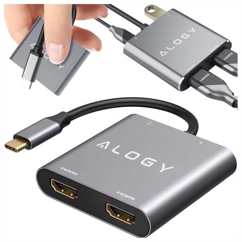 Adapter HUB 4w1 Alogy przejściówka USB-C do 2x HDMI USB 3.0 USB-C szybkie ładowanie PowerDelivery PD 100W