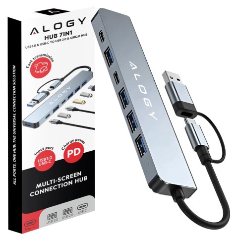 Adapter HUB 7w1 Alogy przejściówka USB-C / USB do USB 3.0 4x USB 2.0 2x USB-C 2.0