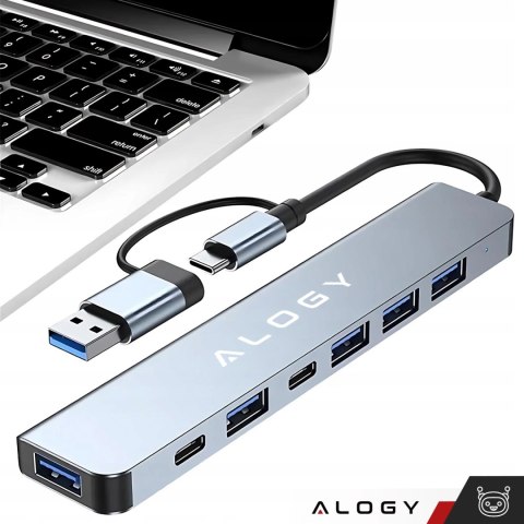 Adapter HUB 7w1 Alogy przejściówka USB-C / USB do USB 3.0 4x USB 2.0 2x USB-C 2.0