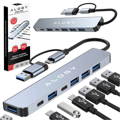 Adapter HUB 7w1 Alogy przejściówka USB-C / USB do USB 3.0 4x USB 2.0 2x USB-C 2.0