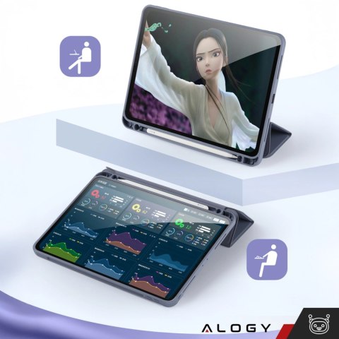 Etui ochronne z rysikiem do Apple iPad Air 13" 2024/2025, iPad Pro 12.9" 2018-2022 obudowa na tablet Fioletowe