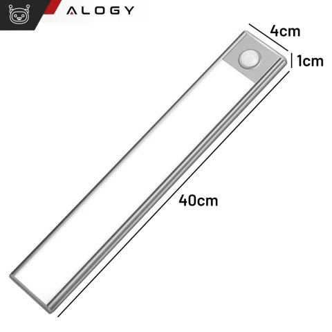 Lampka szafkowa z czujnikiem ruchu Listwa Alogy Motion Sensor LED Light 40cm do garderoby szafy kuchni Srebrna