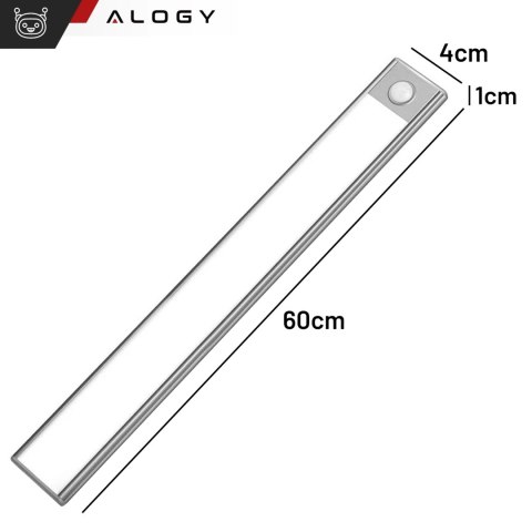 Lampka szafkowa z czujnikiem ruchu Listwa Alogy Motion Sensor LED Light 60cm do garderoby szafy kuchni Srebrna