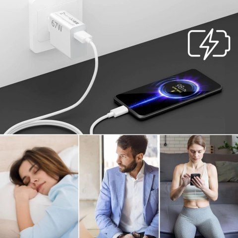 Ładowarka sieciowa Xiaomi Oryginalna MDY-14-EW 67W Szybkie Ładowanie QC 3.0 + Kabel USB-USB-C 6A Biała