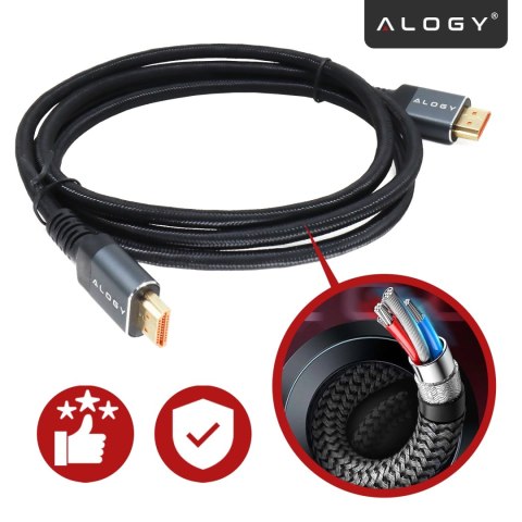 Kabel HDMI 2.1 Alogy 1m 4K 8K PREMIUM MIEDŹ ULTRA High Speed 60Hz 48GBps Czarny