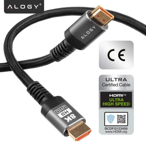 Kabel HDMI 2.1 Alogy 1m 4K 8K PREMIUM MIEDŹ ULTRA High Speed 60Hz 48GBps Czarny