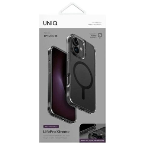 Etui UNIQ LifePro Xtreme do iPhone 16 6.1" Magclick Charging Czarny/Frost Smoke