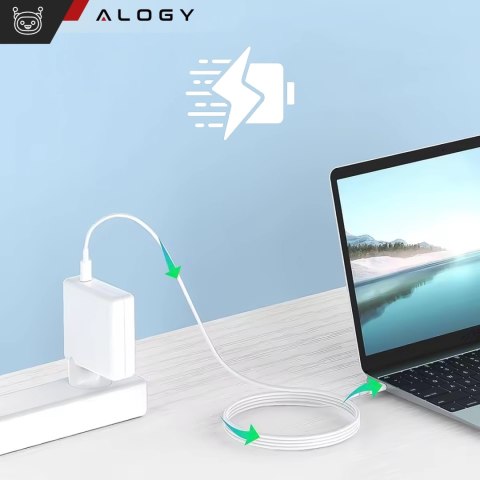Ładowarka Zasilacz do Apple MacBook Alogy Universal Charger Kabel 2m USB-C do USB-C Szybkie ładowanie PowerDelivery PD 61W Biały