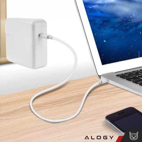 Ładowarka Zasilacz do Apple MacBook Alogy Universal Charger Kabel 2m USB-C do USB-C Szybkie ładowanie PowerDelivery PD 87W Biały