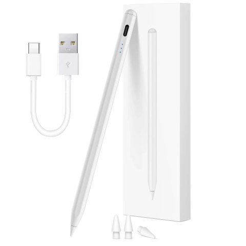 Rysik do Apple iPad Alogy Pencil z funkcją Palm Rejection Pressure Sensing Tilt Magnetyczny USB-C + 3 zapasowe końcówki Biały