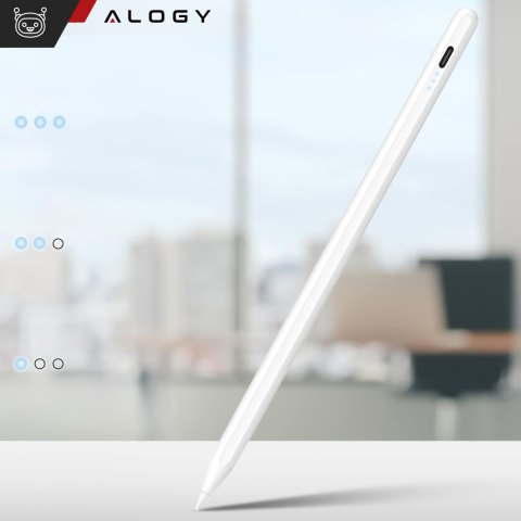 Rysik do Apple iPad Alogy Pencil z funkcją Palm Rejection Pressure Sensing Tilt Magnetyczny USB-C + 3 zapasowe końcówki Biały