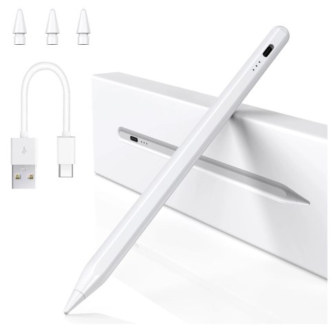 Rysik do Apple iPad Alogy Pencil z funkcją Palm Rejection Pressure Sensing Tilt Magnetyczny USB-C + 3 zapasowe końcówki Biały