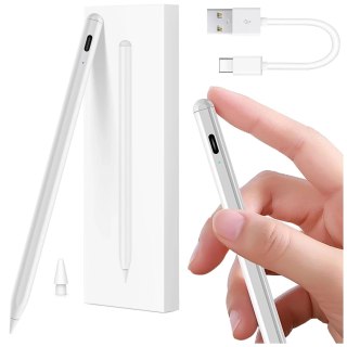 Rysik do Apple iPad Alogy Pencil z funkcją Palm Rejection Tilt Magnetyczny USB-C + zapasowa końcówka Biały