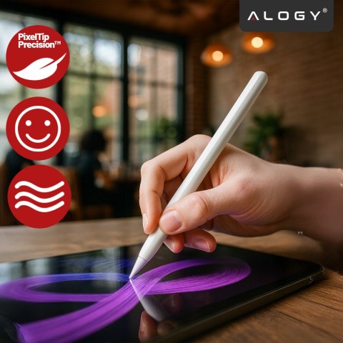Rysik do Apple iPad Alogy Pencil z funkcją Palm Rejection Tilt Magnetyczny USB-C + zapasowa końcówka Biały