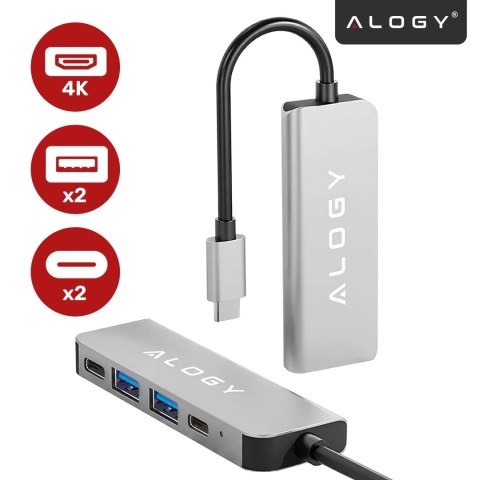Hub 5w1 USB-C do USB-C PD100W, USB-C, USB.A 2.0, USB.A 3.0, HDMI 4K 30Hz / 1080p 60Hz - Alogy MultiHub™ Do Notebooka Laptopa