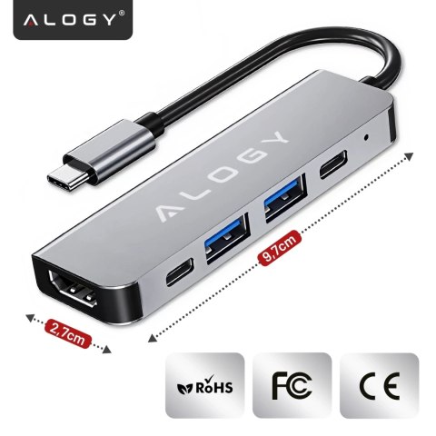 Hub 5w1 USB-C do USB-C PD100W, USB-C, USB.A 2.0, USB.A 3.0, HDMI 4K 30Hz / 1080p 60Hz - Alogy MultiHub™ Do Notebooka Laptopa