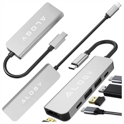 Hub 5w1 USB-C do USB-C PD100W, USB-C, USB.A 2.0, USB.A 3.0, HDMI 4K 30Hz / 1080p 60Hz - Alogy MultiHub™ Do Notebooka Laptopa