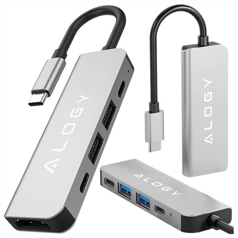 Hub 5w1 USB-C do USB-C PD100W, USB-C, USB.A 2.0, USB.A 3.0, HDMI 4K 30Hz / 1080p 60Hz - Alogy MultiHub™ Do Notebooka Laptopa
