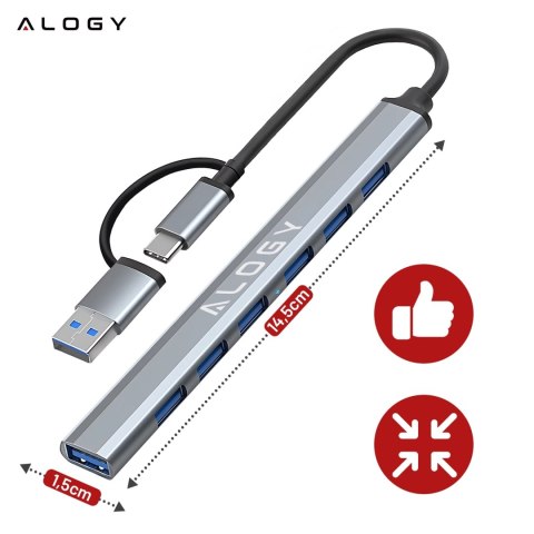 Hub 7w1 USB-C z USB 3.0 do 7x USB-A (1x3.0 + 6x2.0) - Alogy MultiHub™ Do Notebooka Laptopa