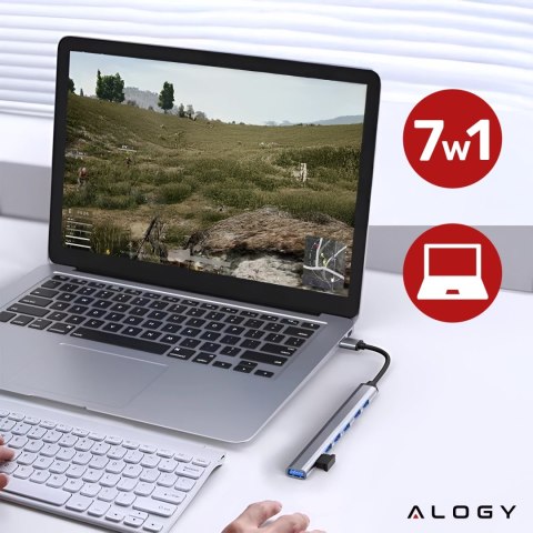 Hub 7w1 USB-C z USB 3.0 do 7x USB-A (1x3.0 + 6x2.0) - Alogy MultiHub™ Do Notebooka Laptopa