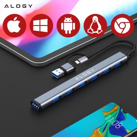 Hub 7w1 USB-C z USB 3.0 do 7x USB-A (1x3.0 + 6x2.0) - Alogy MultiHub™ Do Notebooka Laptopa