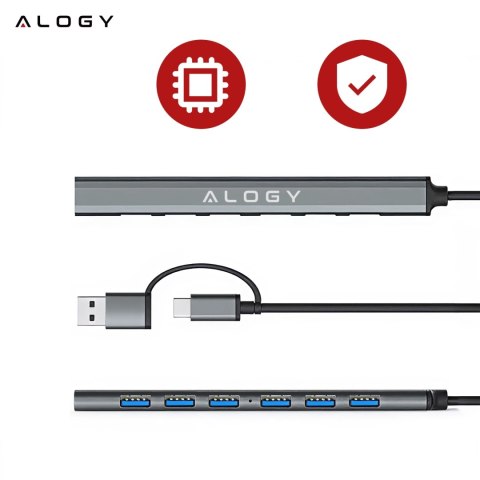 Hub 7w1 USB-C z USB 3.0 do 7x USB-A (1x3.0 + 6x2.0) - Alogy MultiHub™ Do Notebooka Laptopa