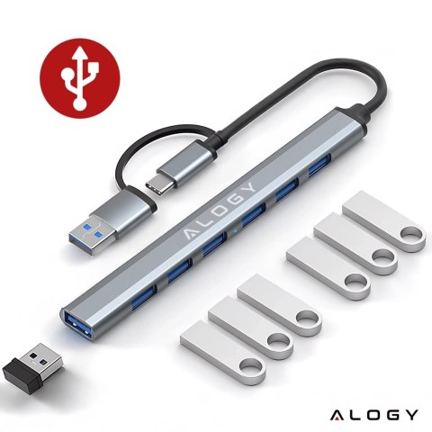 Hub 7w1 USB-C z USB 3.0 do 7x USB-A (1x3.0 + 6x2.0) - Alogy MultiHub™ Do Notebooka Laptopa