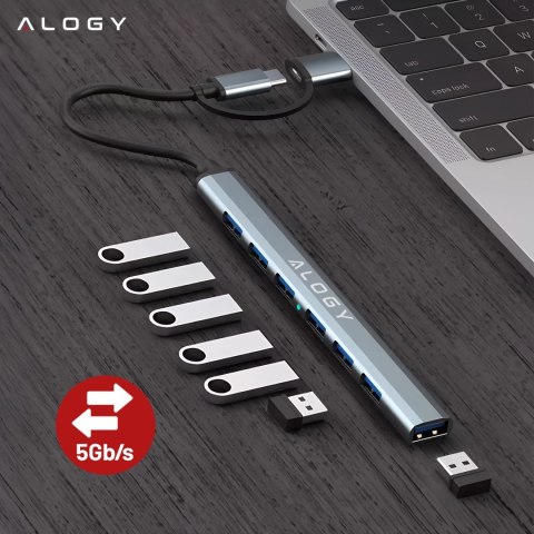 Hub 7w1 USB-C z USB 3.0 do 7x USB-A (1x3.0 + 6x2.0) - Alogy MultiHub™ Do Notebooka Laptopa