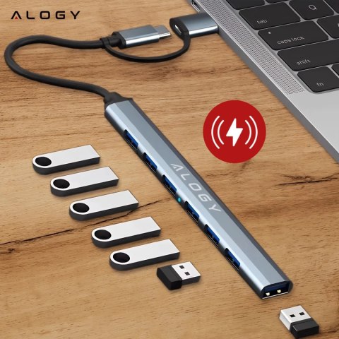 Hub 7w1 USB-C z USB 3.0 do 7x USB-A (1x3.0 + 6x2.0) - Alogy MultiHub™ Do Notebooka Laptopa