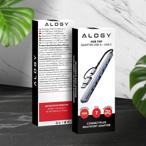 Hub 7w1 USB-C z USB 3.0 do 7x USB-A (1x3.0 + 6x2.0) - Alogy MultiHub™ Do Notebooka Laptopa