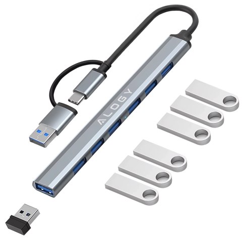 Hub 7w1 USB-C z USB 3.0 do 7x USB-A (1x3.0 + 6x2.0) - Alogy MultiHub™ Do Notebooka Laptopa