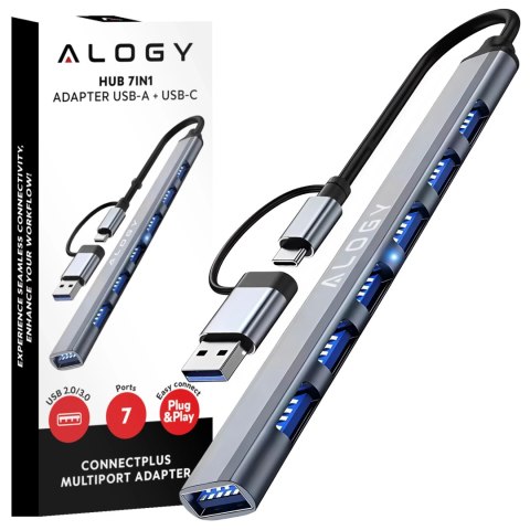 Hub 7w1 USB-C z USB 3.0 do 7x USB-A (1x3.0 + 6x2.0) - Alogy MultiHub™ Do Notebooka Laptopa