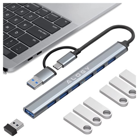 Hub 7w1 USB-C z USB 3.0 do 7x USB-A (1x3.0 + 6x2.0) - Alogy MultiHub™ Do Notebooka Laptopa