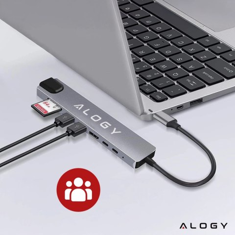 Hub 8w1 USB-C do 2xA+2xC+HDMI+SD+Micro+LAN 100mb - Alogy MultiHub™ Do Notebooka Laptopa