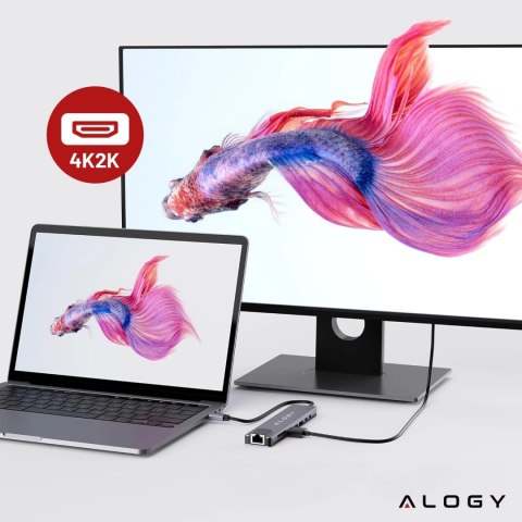 Hub 8w1 USB-C do 2xA+2xC+HDMI+SD+Micro+LAN 100mb - Alogy MultiHub™ Do Notebooka Laptopa