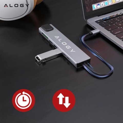 Hub 8w1 USB-C do 2xA+2xC+HDMI+SD+Micro+LAN 100mb - Alogy MultiHub™ Do Notebooka Laptopa