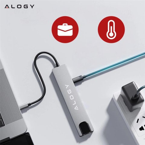 Hub 8w1 USB-C do 2xA+2xC+HDMI+SD+Micro+LAN 100mb - Alogy MultiHub™ Do Notebooka Laptopa