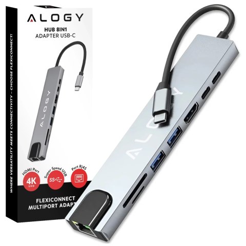 Hub 8w1 USB-C do 2xA+2xC+HDMI+SD+Micro+LAN 100mb - Alogy MultiHub™ Do Notebooka Laptopa