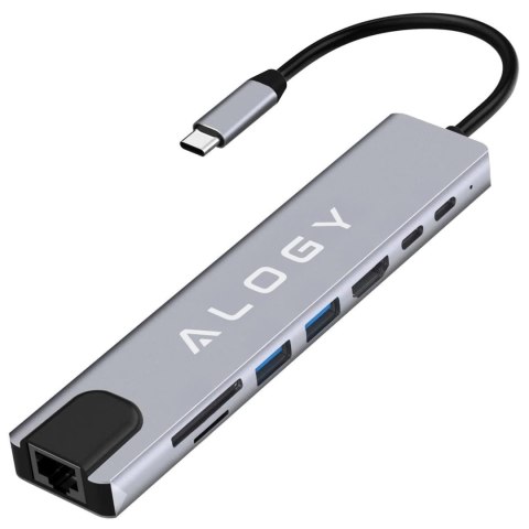 Hub 8w1 USB-C do 2xA+2xC+HDMI+SD+Micro+LAN 100mb - Alogy MultiHub™ Do Notebooka Laptopa