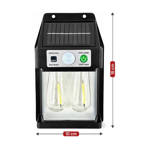 Lampa Solarna elewacyjna Kinkiet LED 60 na ścianę domu ogrodowa Barwa Ciepła 2 żarówki Czarna