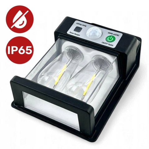 Lampa Solarna elewacyjna Kinkiet LED 60 na ścianę domu ogrodowa Barwa Ciepła 2 żarówki Czarna