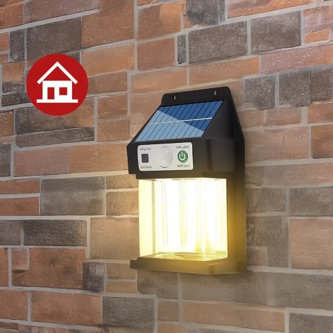 Lampa Solarna elewacyjna Kinkiet LED 60 na ścianę domu ogrodowa Barwa Ciepła 2 żarówki Czarna